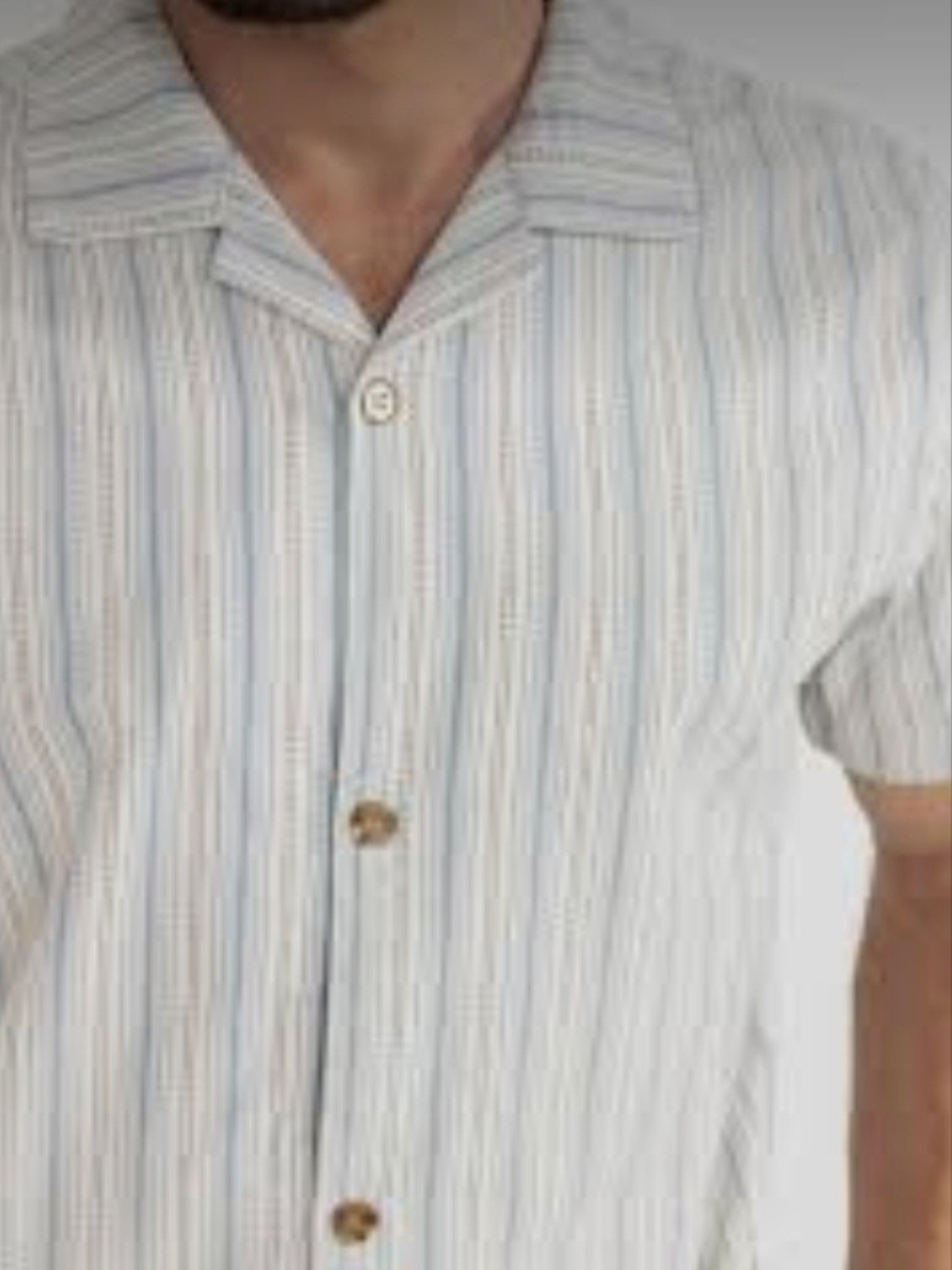 Men's Common People Short-Sleeve Button-Up Shirt Light Blue / White Stripe